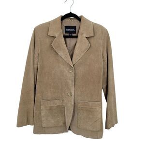 Vtg Bernardo Womens Sz M Camel Genuine Leather Blazer‎ Jacket Shacket Pocket Tan